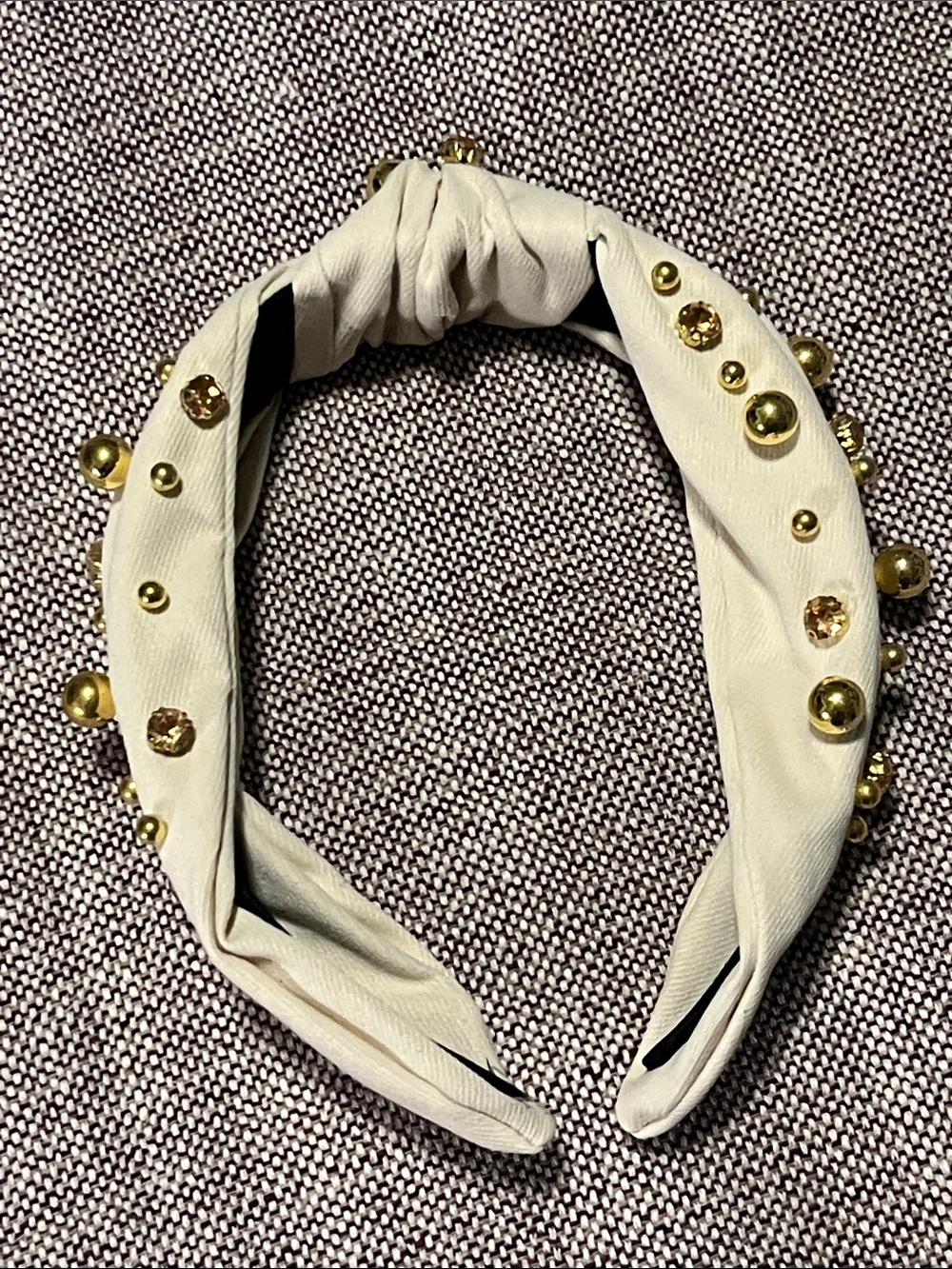New Beaded Cream Twist Headband with Gold Accents